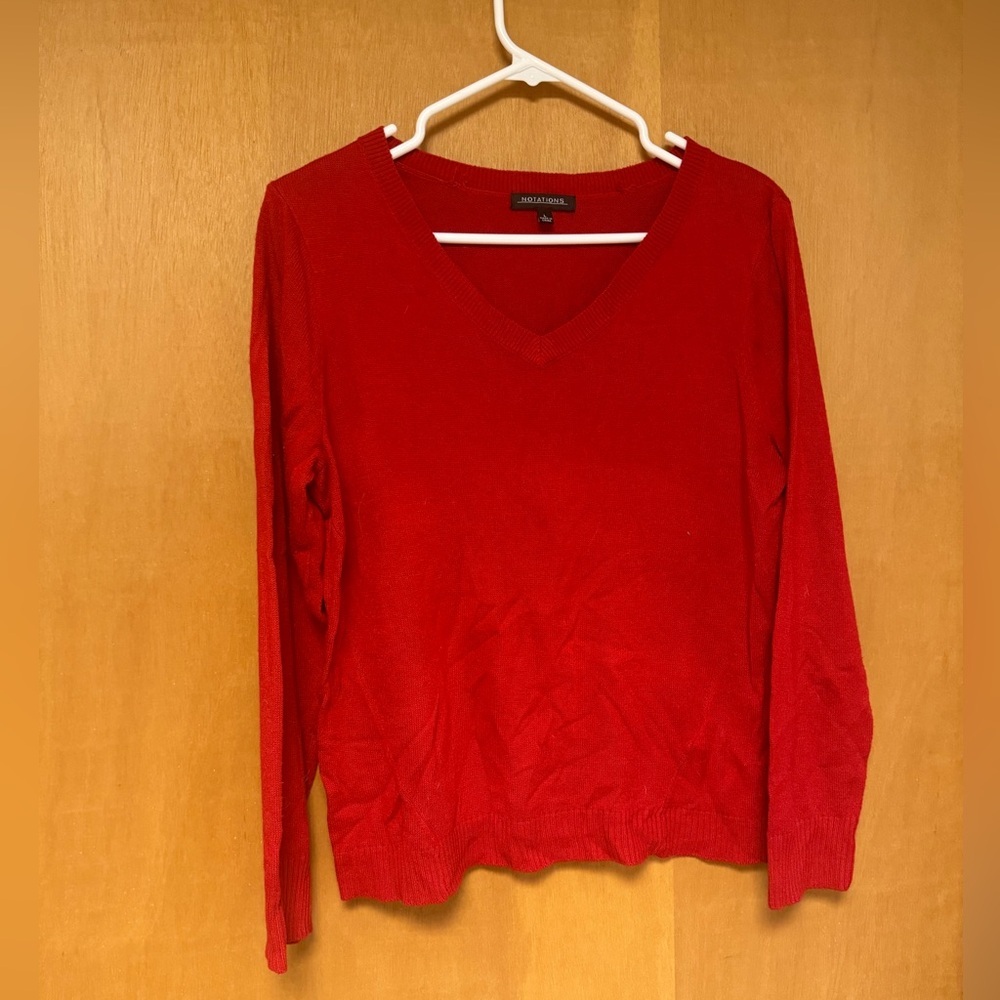 NOTATIONS V neck red sweater